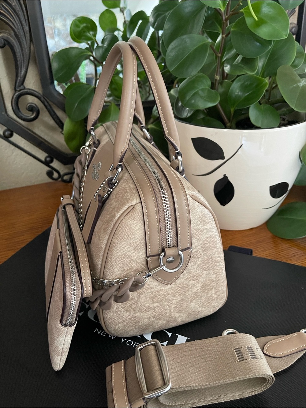 Coach Rowan Satchel with Stipe & NWT Matching Wristlet - Picture 5 of 12